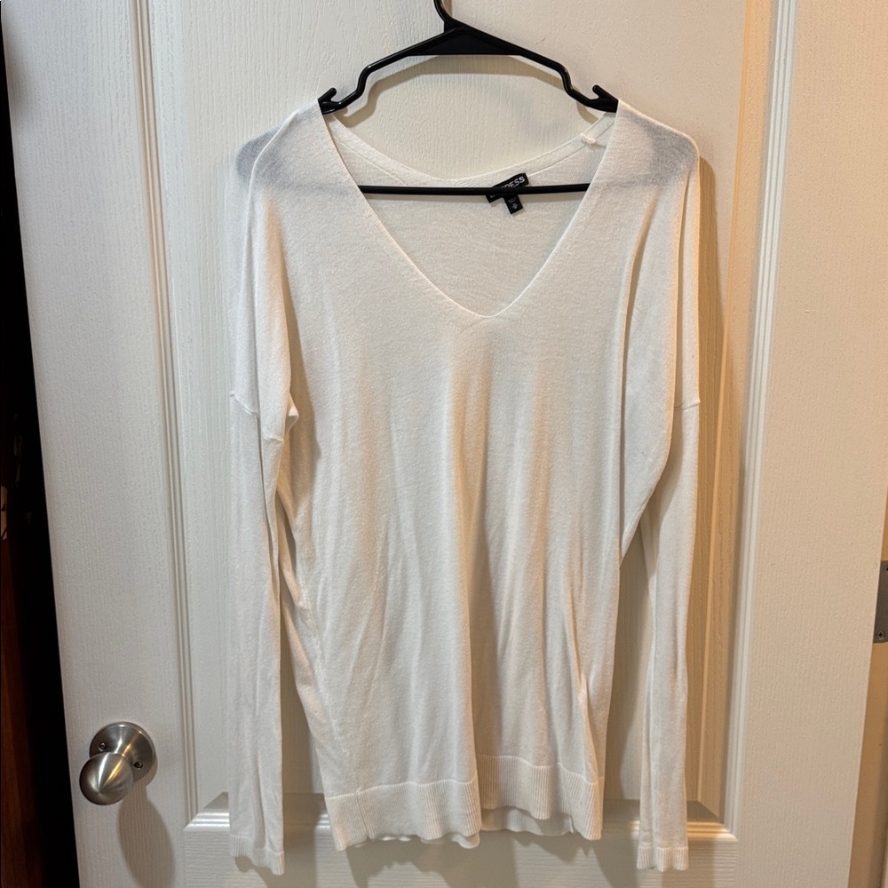 Express White V-Neck Sweater